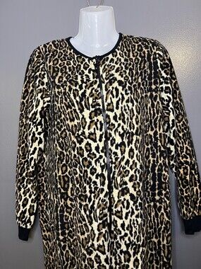Nick & Nora One-piece Pajamas Womens Small Brown Leopard Footed Zip Fleece